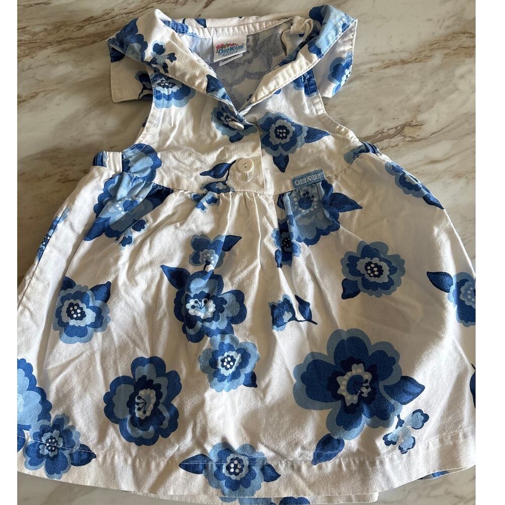 OshKosh Vintage 90s Made in USA White Blue Floral Girls Dress 2T